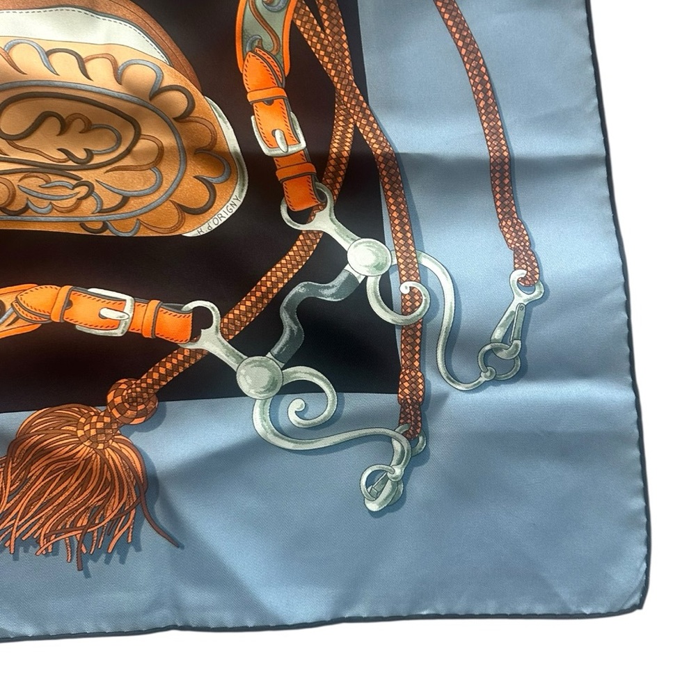 Hermès Festival des Amazones Silk Scarf 90 Blue Orange w/ Box & Knotting Cards - Picture 11 of 16